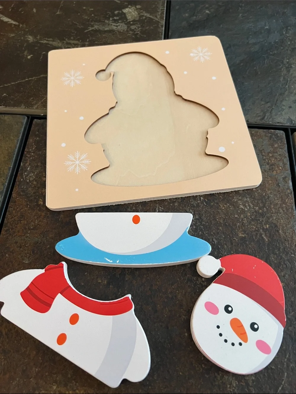 Holiday Multicolor Christmas Character Wooden Puzzle Set for Toddlers-EUC
